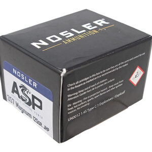 <div style="font-size: 20px;">Nosler<br/>NOS 357 125GR ASP JHP 20RD</div><BR/><div style="font-size: 12px;">#54041401340</div>